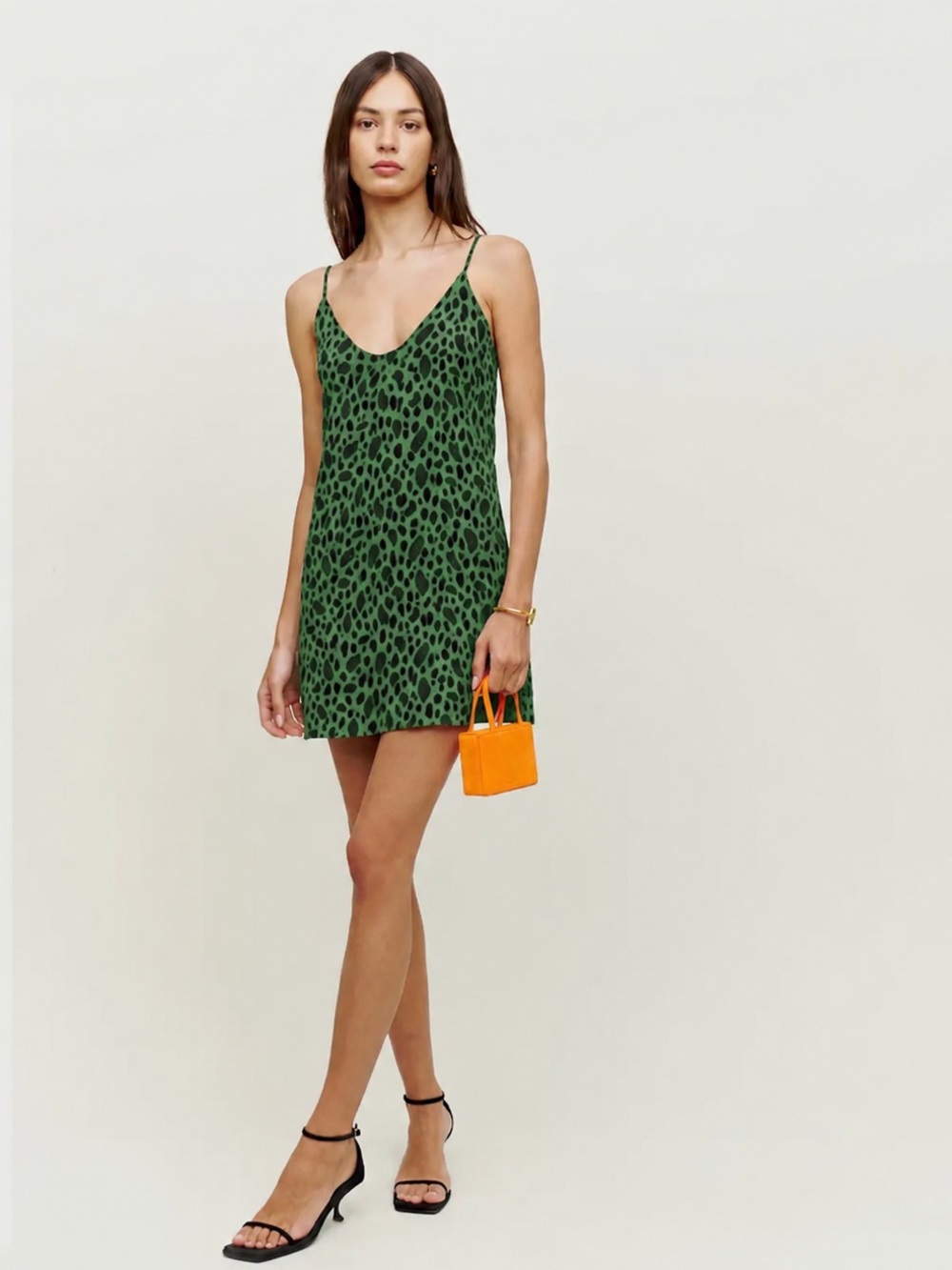 Reformation Green Black Print Ventura Short Slip Dress